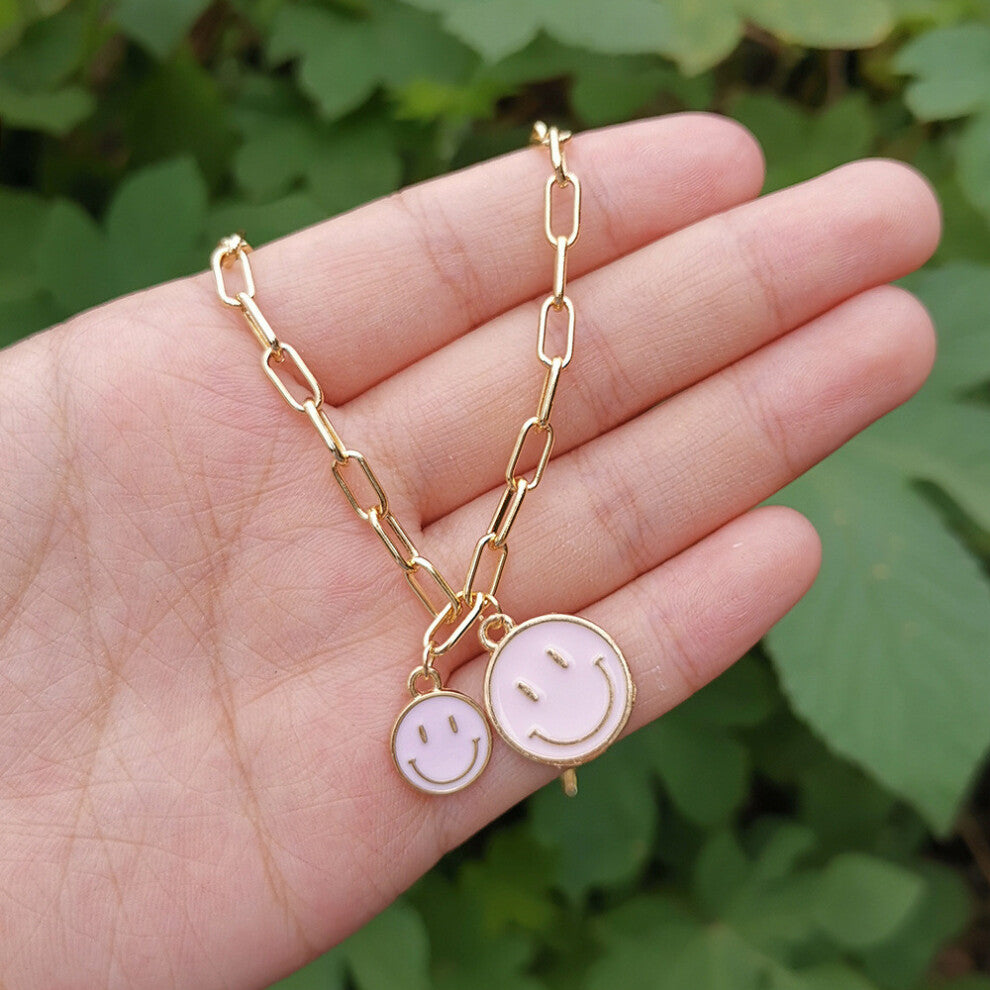 (Dual Pink) Smiley Alloy Unique Face Pendant Necklace In Vibrant Colors For Chic Wear Everyday