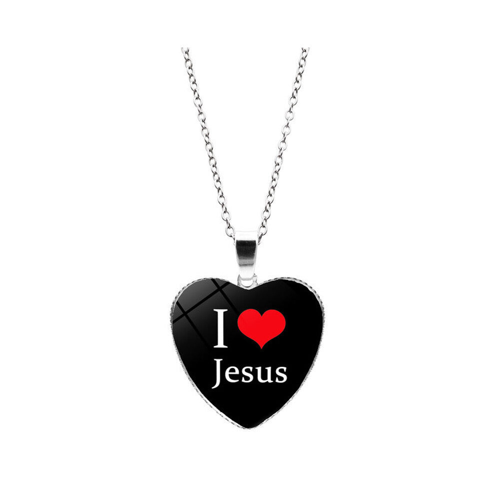 (XSWX76892) Love I Lovely Jesus Heart Pendant Necklace With Durable Alloy Material Finish Crystal And
