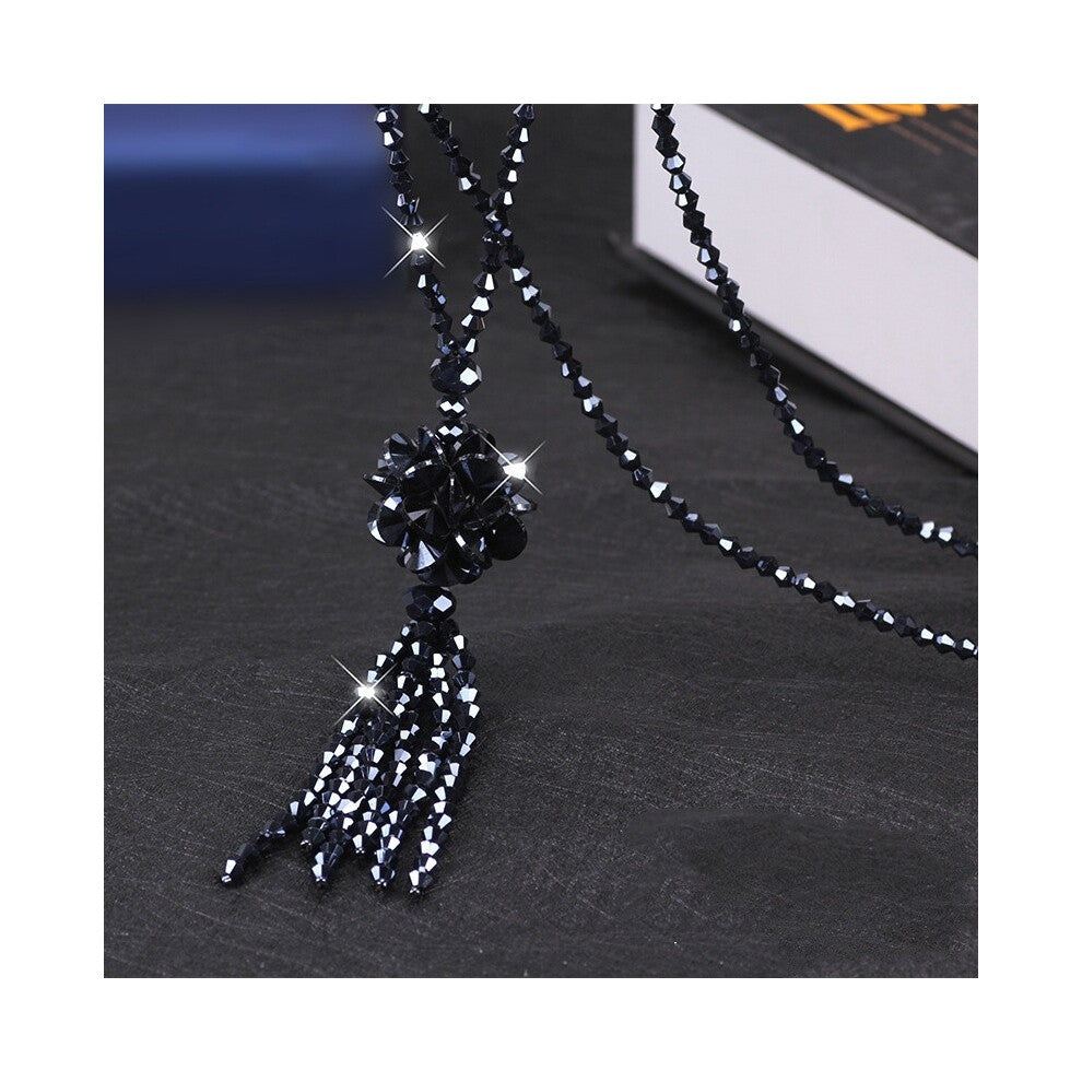 (Mineral Black) Long Beautifully Crafted Crystal Necklace With Floral Accents For Women Various In Colors