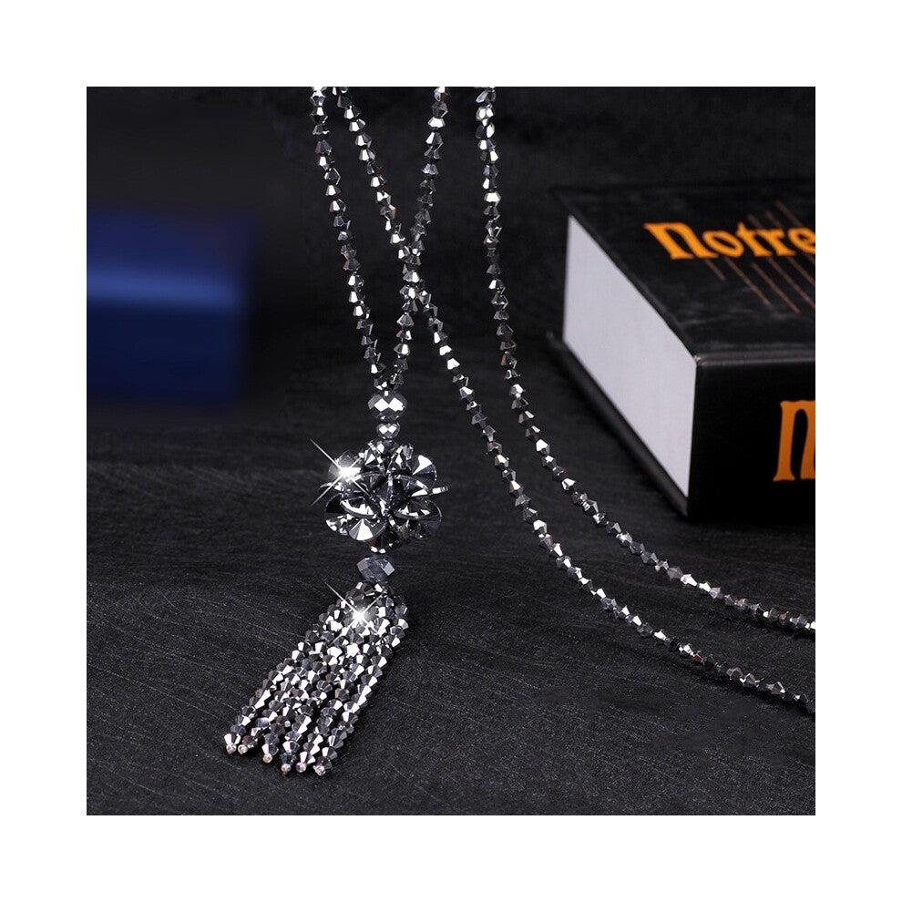 (Mineral Silver) Long Beautifully Crafted Crystal Necklace With Floral Accents For Women Various In Colors