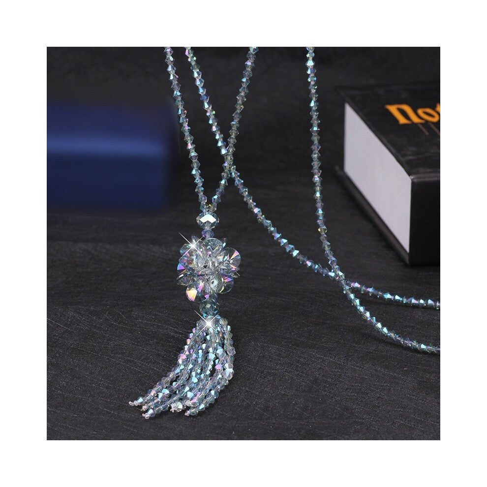 ( Green) Long Beautifully Crafted Crystal Necklace With Floral Accents For Women Various In Colors