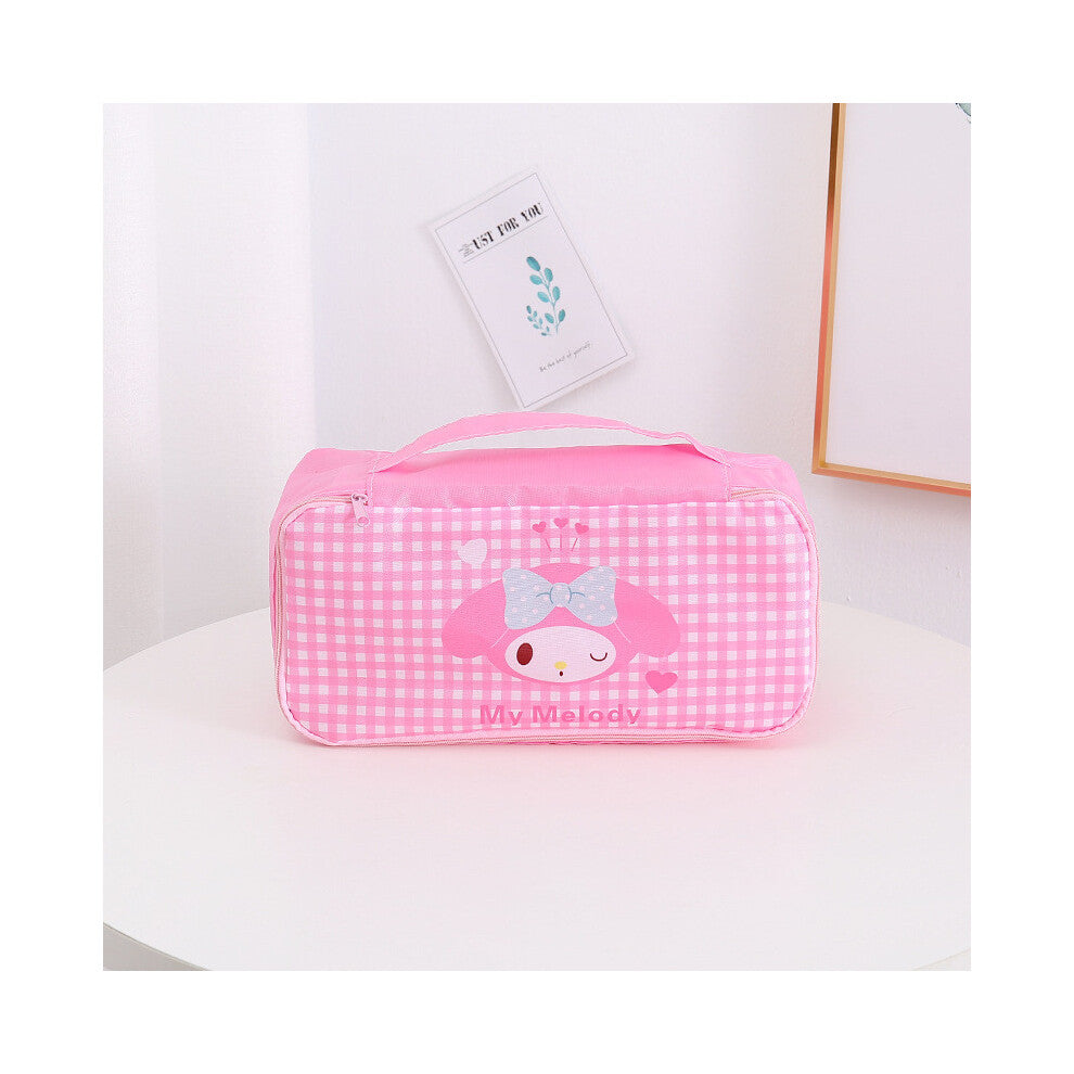 (StyleB) Kuromi Hello Kitty Grid Pattern Travel Storage Bag For Makeup Lingerie And