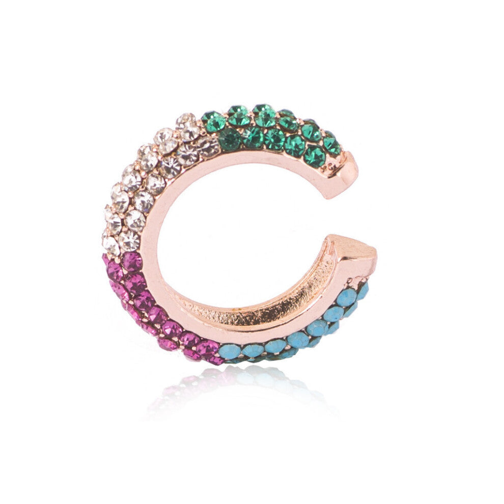 (Gold) Modern Rhinestone Ear Cuffs With Colorful Trendy Earrings Alloy