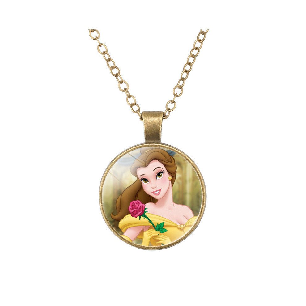 (2) Series Ariel Princess Frozen Necklace Glass Alloy Trinket Pendant Cartoon