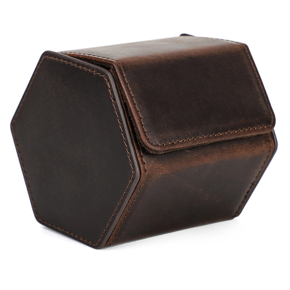 Classic Watch Storage Case Crazy Horse Cowhide Diamond Hexagonal Box Allows for Watches Outdoor Travel