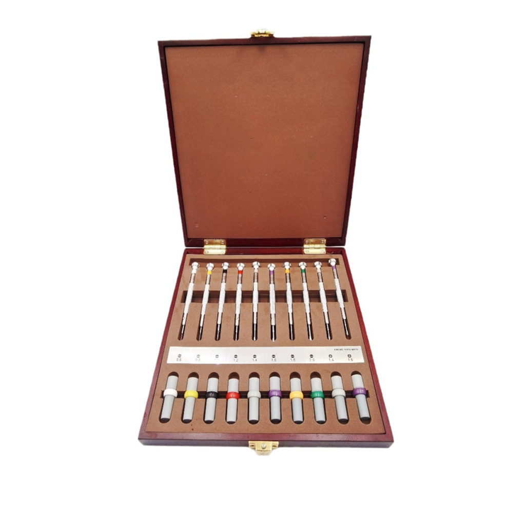 10PCS Watch Repair Screwdrivers with Weight Sleeves in Wooden Box