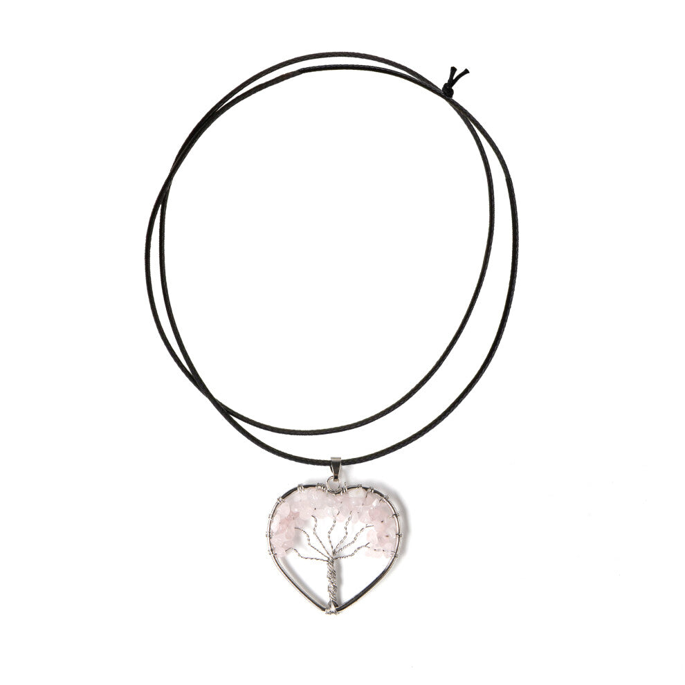 Myga Crystal Tree of Life Necklace  - Rose Quartz