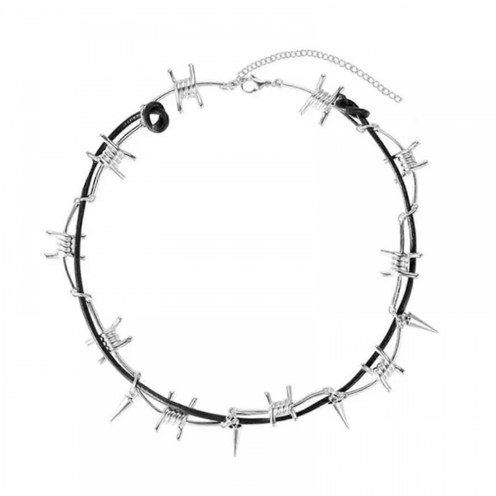 Adjustable Barbed Wire Necklace and Bracelet Set Decoration Accessory Compatible with Trendy Men and Women with Portable Designs