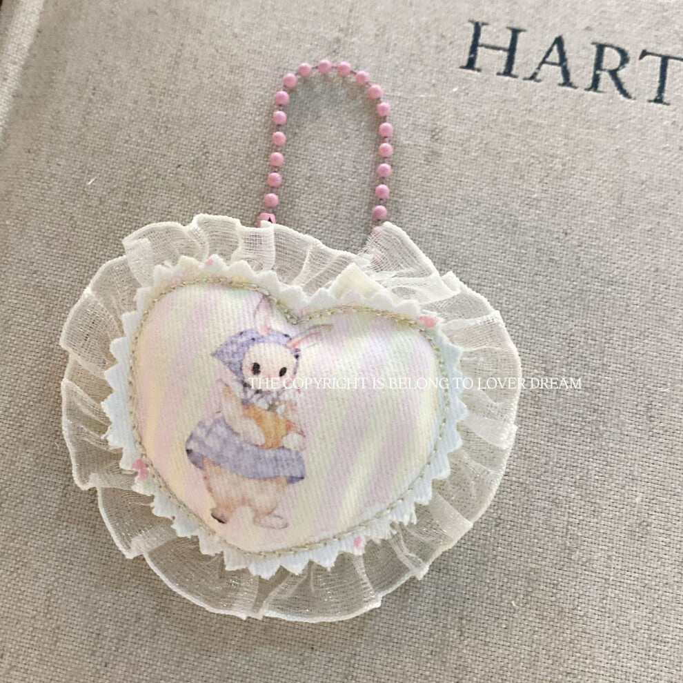 (Pink striped rabbit heart pink bead necklace) New pink rabbit love lace bead necklace pendant sweet and cute bag pendant for women
