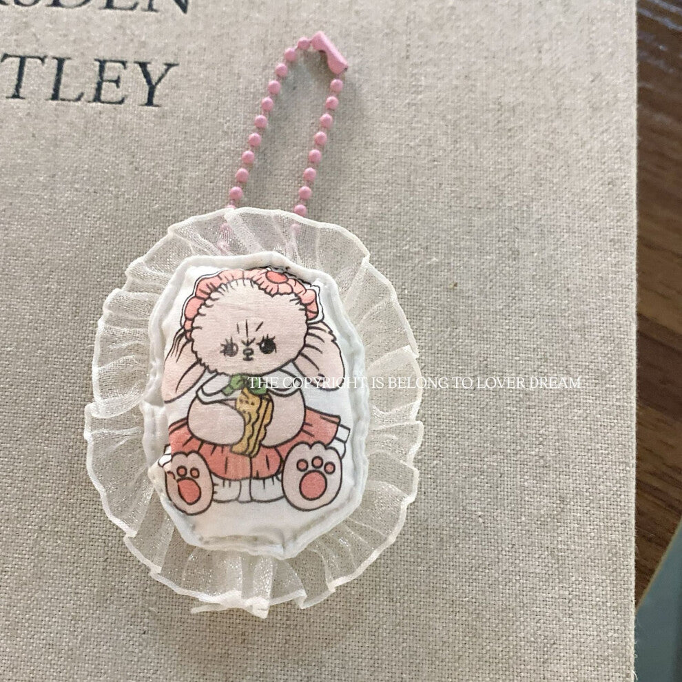 (Angry Bunny Pink Bead Necklace) New pink rabbit love lace bead necklace pendant sweet and cute bag pendant for women