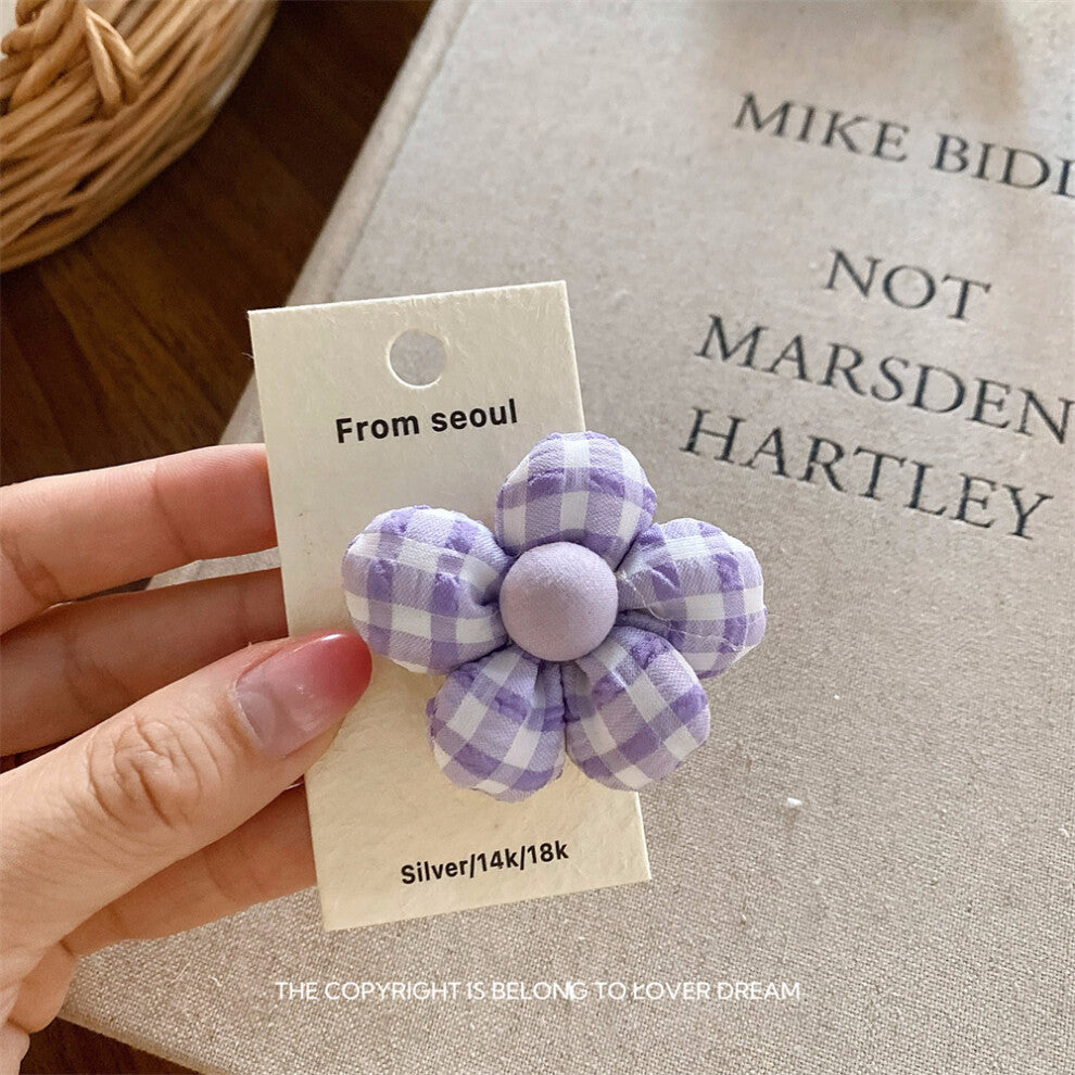 (Purple Check Flower Dual-Purpose Brooch) New colorful plaid five-petal flower brooch sweet and cute dual-use duckbill clip girls clothing accessories