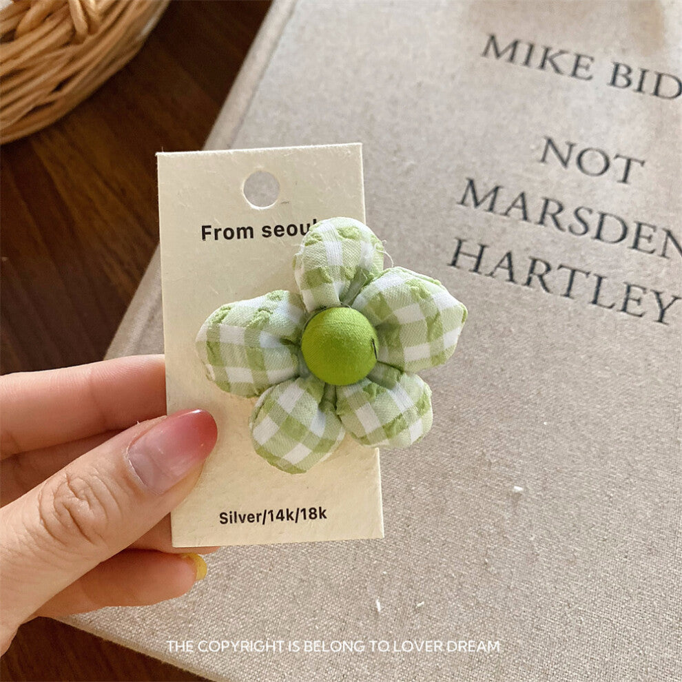 (Green plaid flower dual-use brooch) New colorful plaid five-petal flower brooch sweet and cute dual-use duckbill clip girls clothing accessories