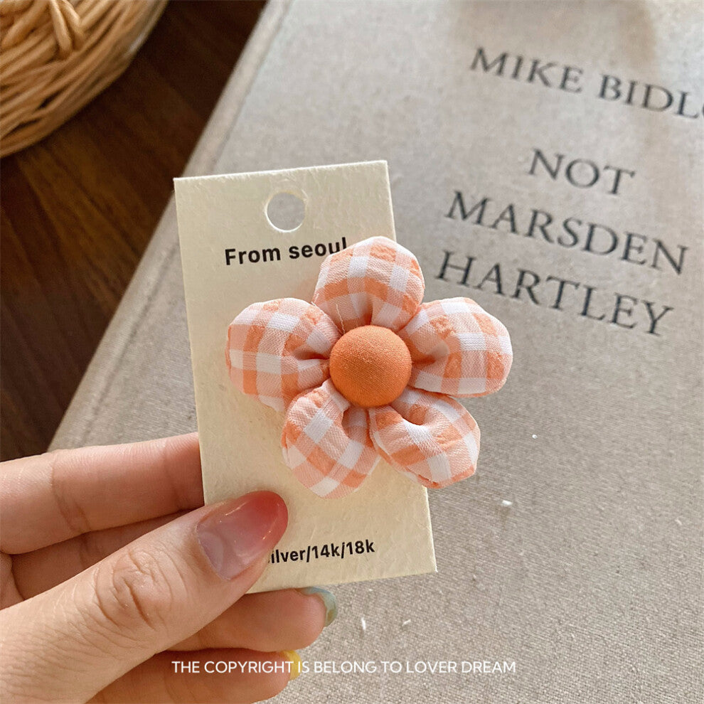 (Orange Check Flower Dual-Purpose Brooch) New colorful plaid five-petal flower brooch sweet and cute dual-use duckbill clip girls clothing accessories
