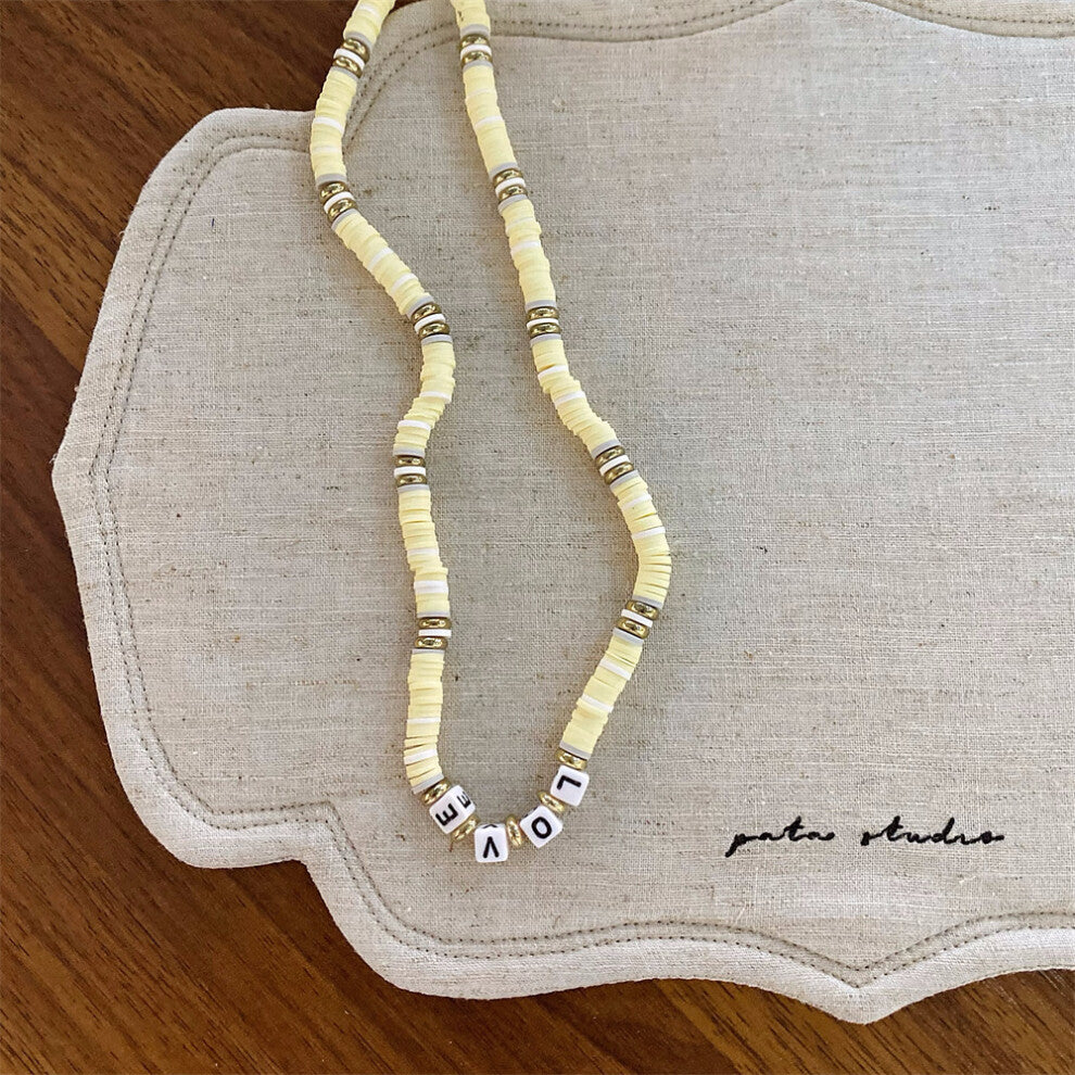 (Off-white disc necklace with square letters) New dopamine colored beaded necklace fashionable niche design clavicle chain versatile necklace for wome