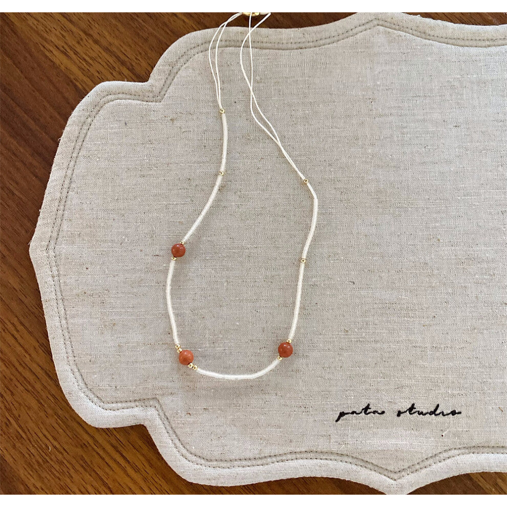 (3 red beads drawstring necklace) New dopamine colored beaded necklace fashionable niche design clavicle chain versatile necklace for women