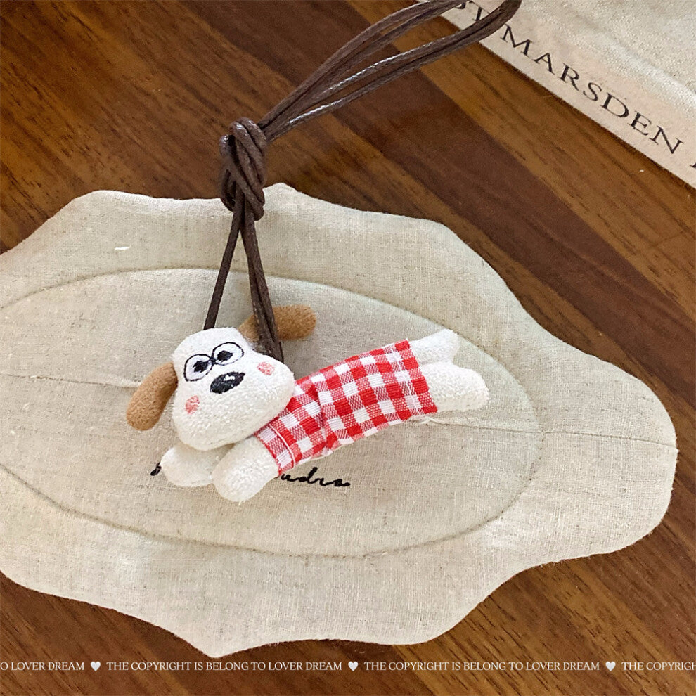 (Red Plaid Puppy Leather Necklace) New colorful plush animal alpaca leather necklace sweet and cute lanyard children's pendant necklace