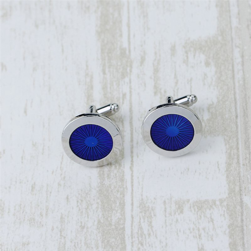 1 Pair Fashion Men's Cufflinks Round Shirt Cufflinks(Silver+blue)