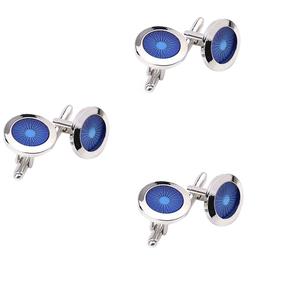 1 Pair Fashion Men's Cufflinks Round Shirt Cufflinks(Silver+blue)