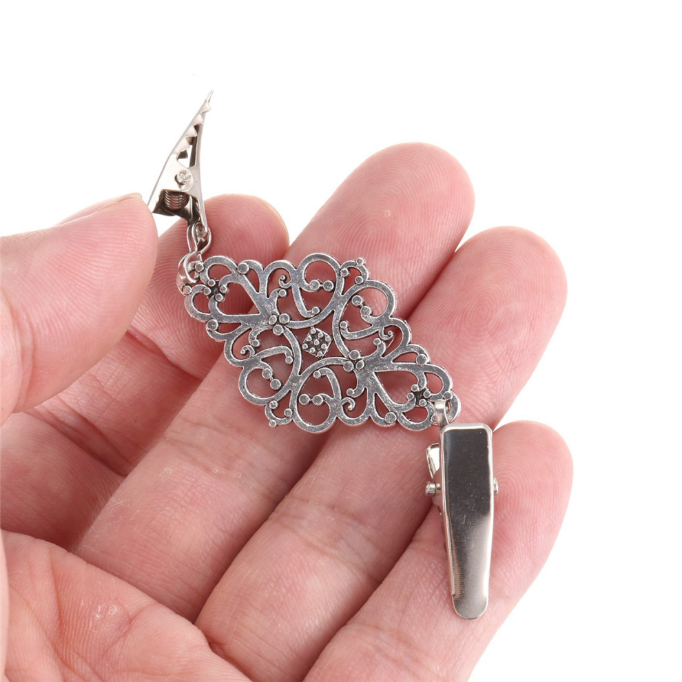 Women Cardigan Sweater Blouse Pin Shawl Brooch Flower Clips Silver