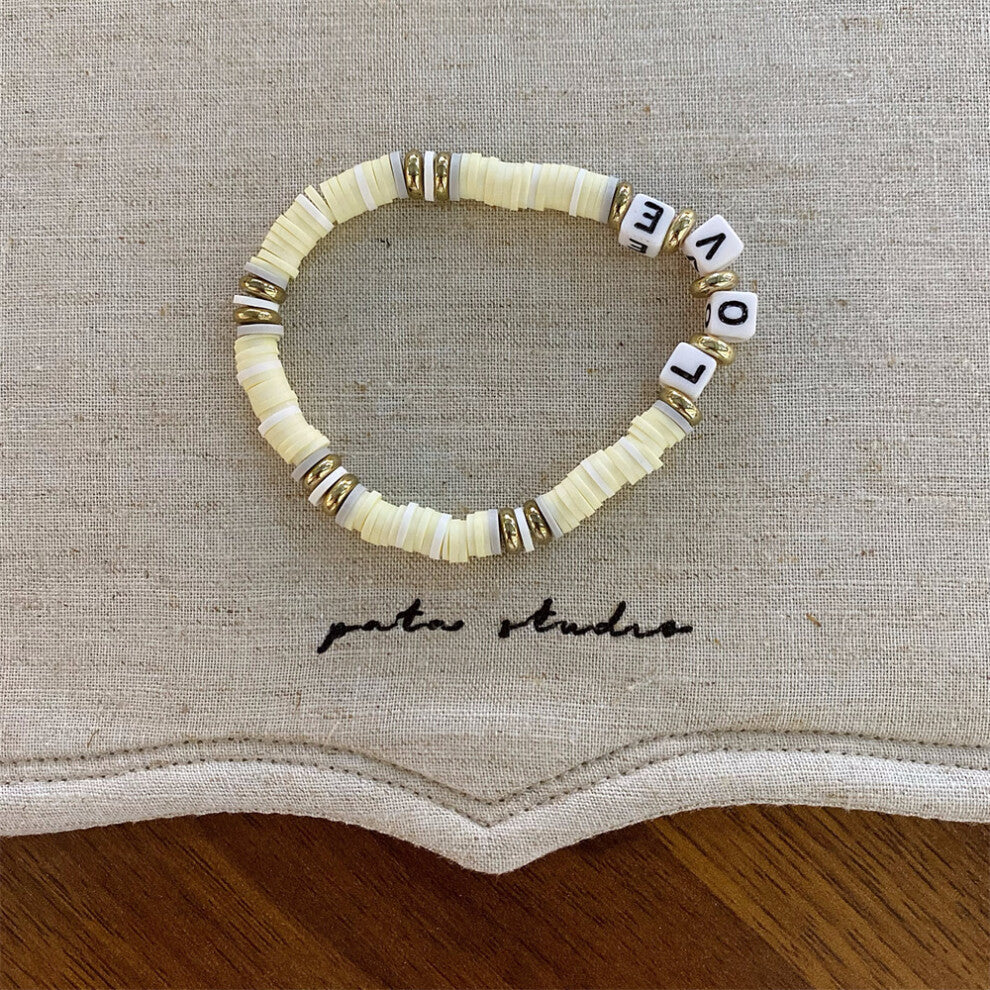 (Off-white disc bracelet with square letters) New dopamine colored stone beaded necklace fashionable niche design clavicle chain versatile necklace