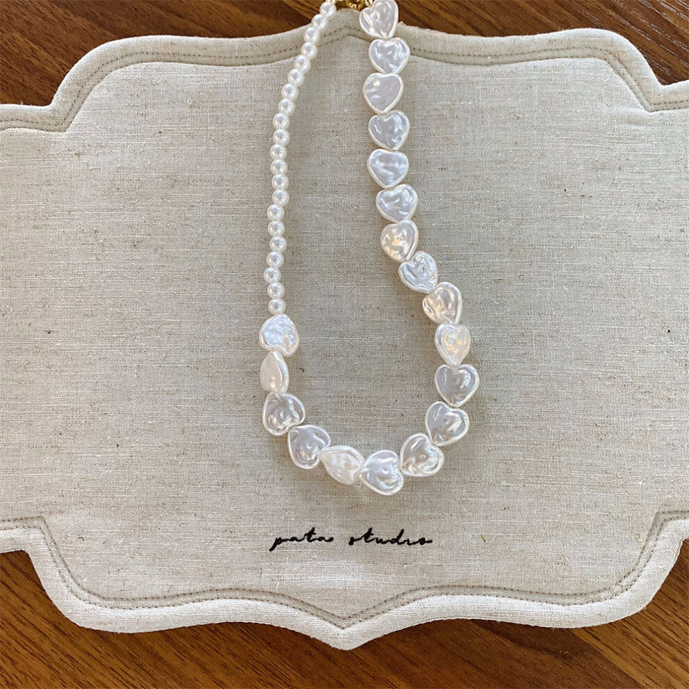 (Irregular Heart Imitation Pearl Necklace) New ribbon bow imitation pearl necklace fashionable niche design clavicle chain versatile necklace
