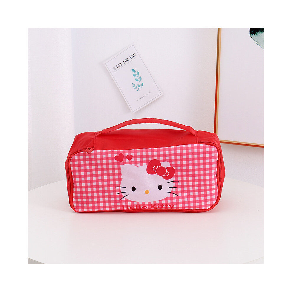 (StyleA) Kitty Hello Kuromi Grid Pattern Travel Storage Bag For And Makeup Lingerie