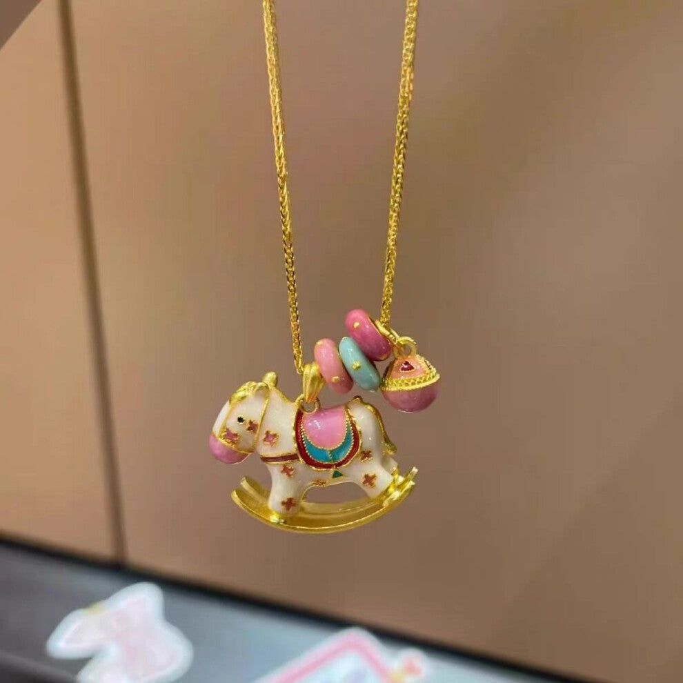 (Necklace) Carousel Cartoon Adorable Style Pendant Necklace And Bracelet Wear Fashionable For