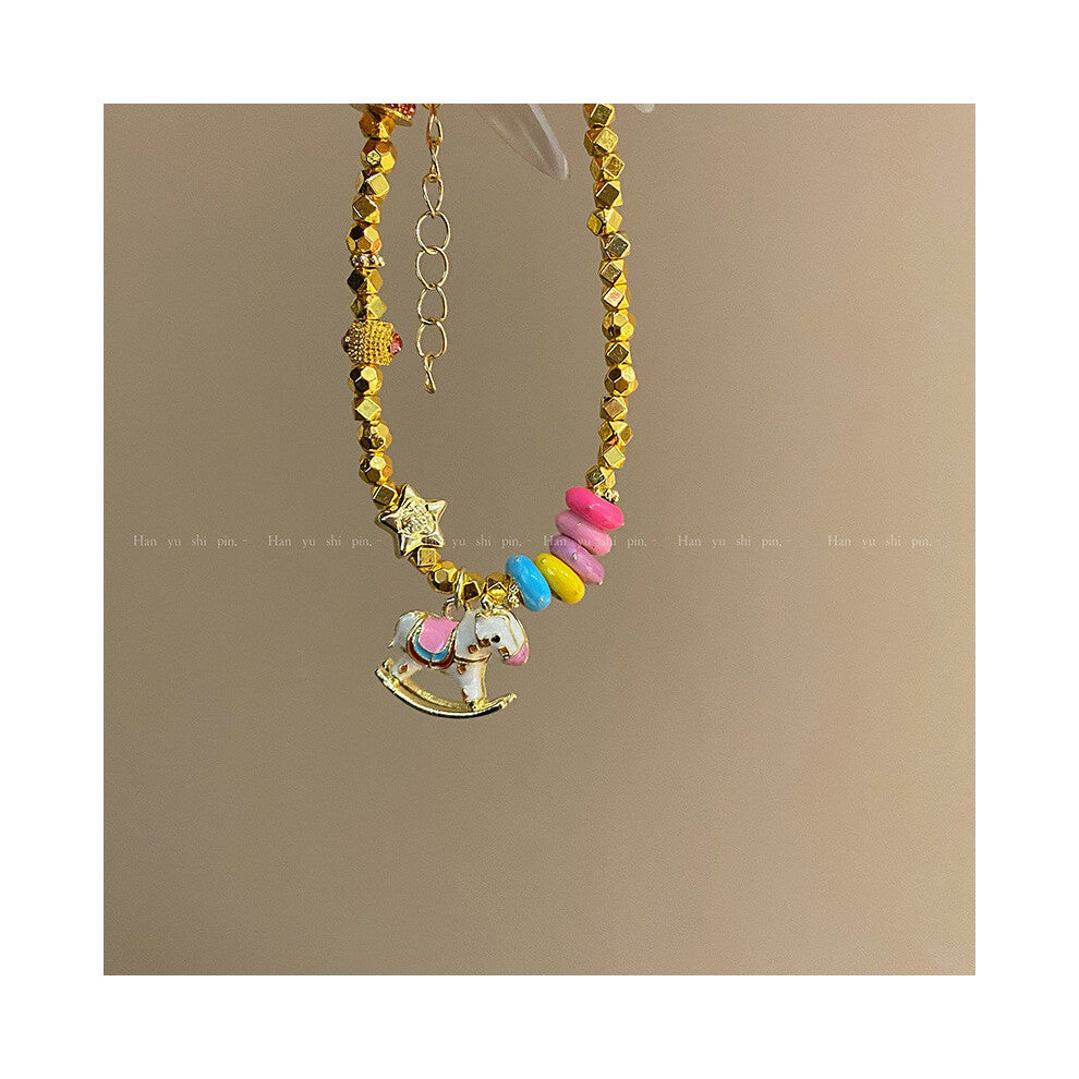 (Bracelet) Carousel Cartoon Adorable Style Pendant Necklace And Bracelet Wear Fashionable For