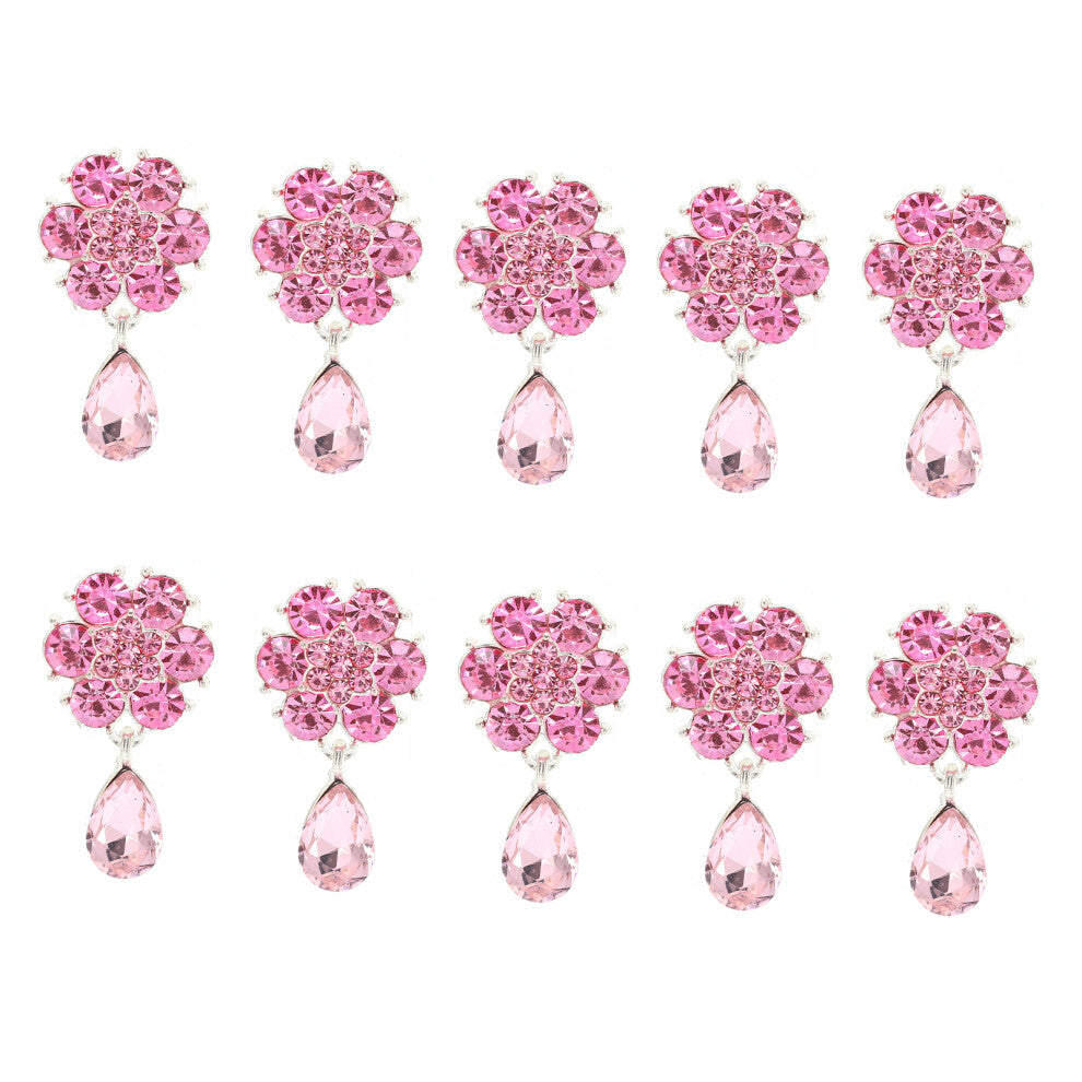 10pcs Rhinestone Brooches Crown Six Petals Opal