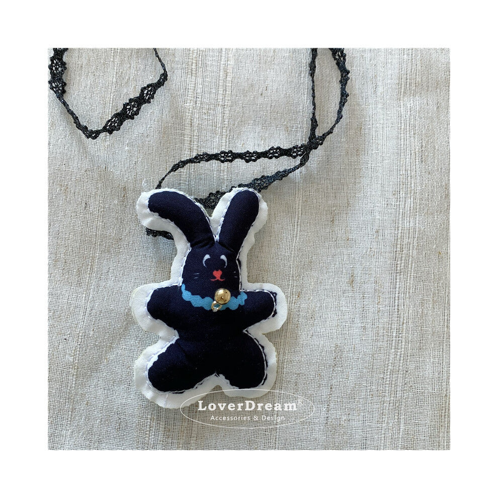(Black Rabbit Lace Necklace) New cartoon rabbit and kitten love heart children's necklace sweet and cute adjustable lace necklace