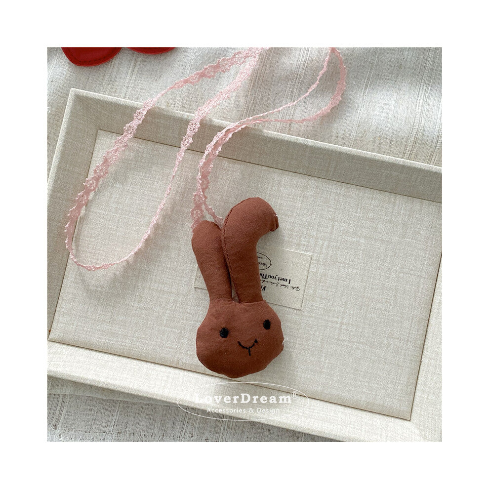 (Brown bunny lace necklace) New cartoon rabbit and kitten love heart children's necklace sweet and cute adjustable lace necklace
