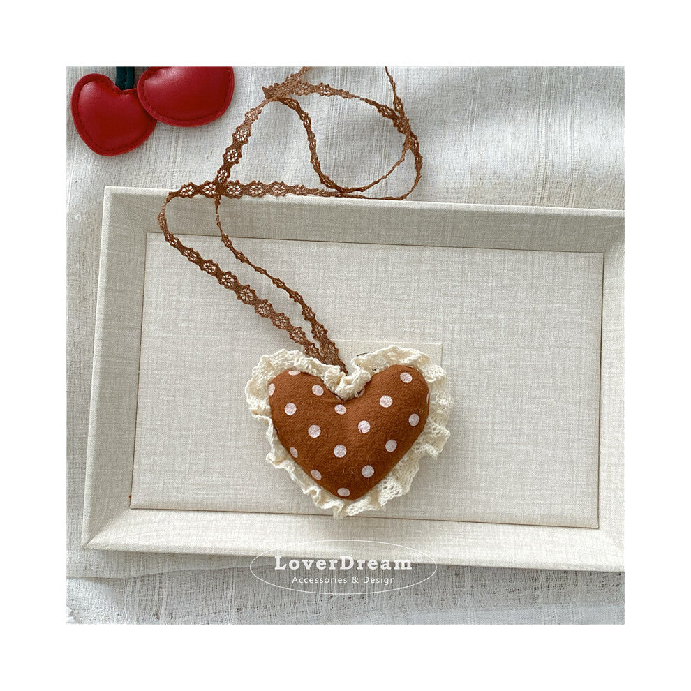 (Brown Polka Dot Heart Lace Necklace) New cartoon rabbit and kitten love heart children's necklace sweet and cute adjustable lace necklace