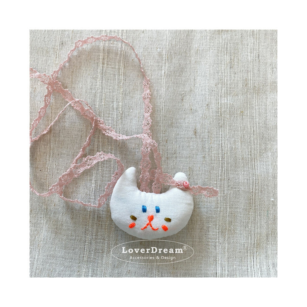 (White Cat Lace Necklace) New cartoon rabbit and kitten love heart children's necklace sweet and cute adjustable lace necklace