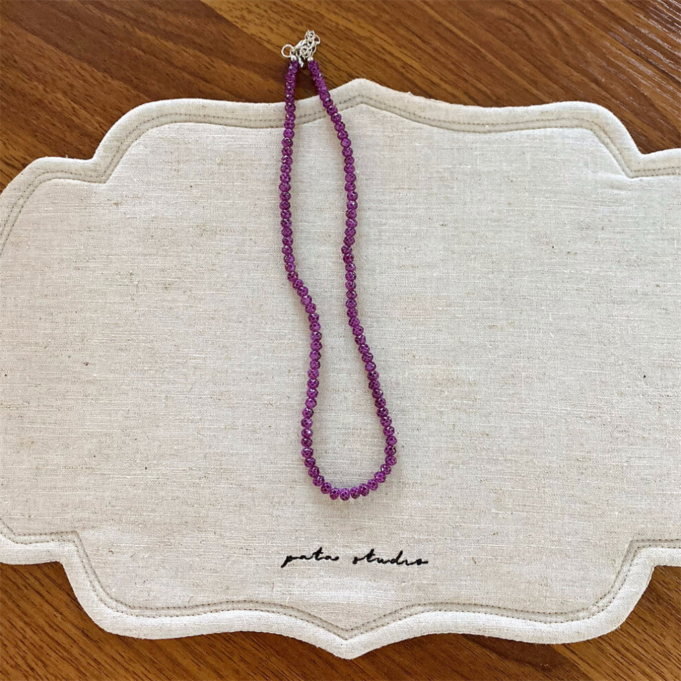 (Purple round bead necklace) New black pearl beaded bow necklace fashionable niche design clavicle chain versatile necklace