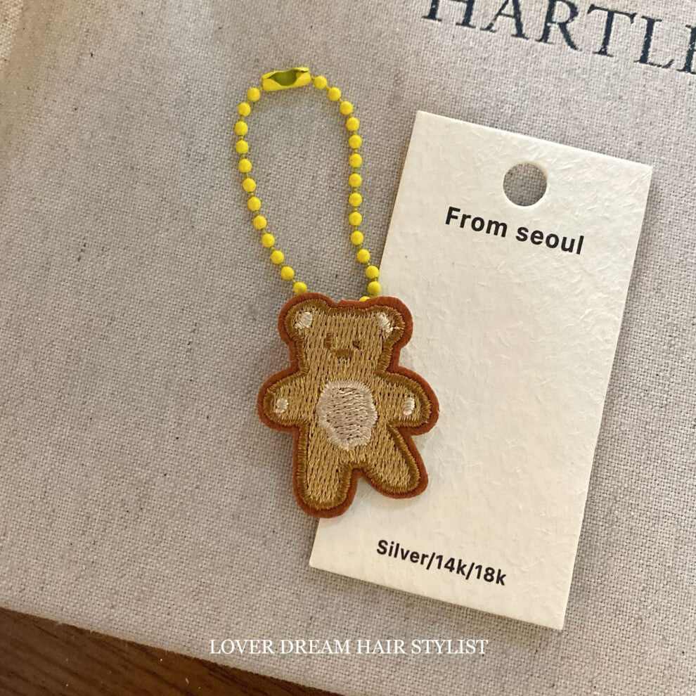 (Brown bear and yellow bead necklace) New colorful bow bear rabbit princess keychain sweet and cute bead chain bag pendant for women