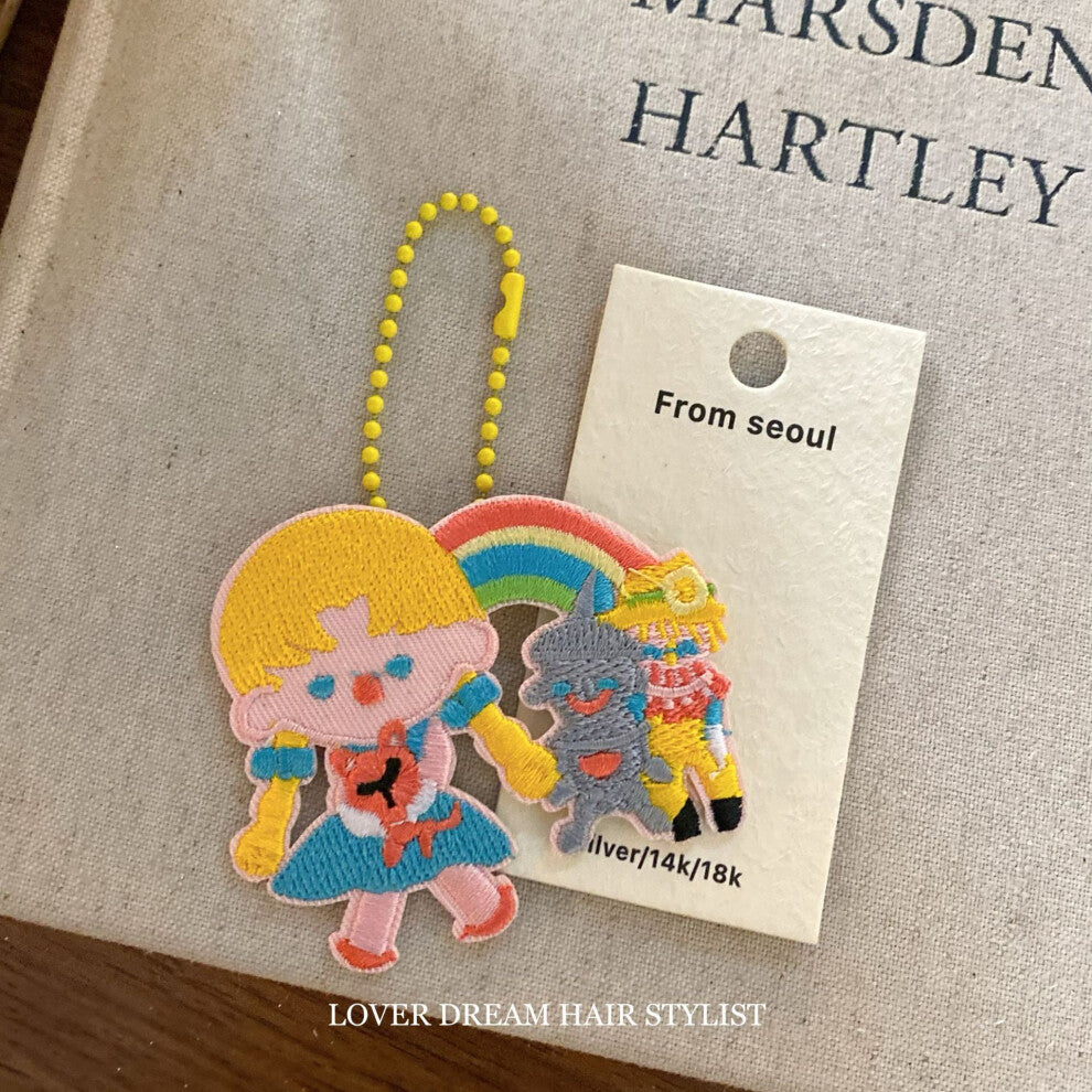 (Rainbow Girl Yellow Bead Necklace) New colorful bow bear rabbit princess keychain sweet and cute bead chain bag pendant for women