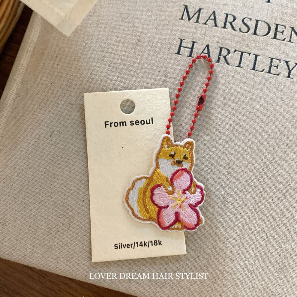 (Sakura Shiba Inu dog red bead necklace) New colorful bow bear rabbit princess keychain sweet and cute bead chain bag pendant for women