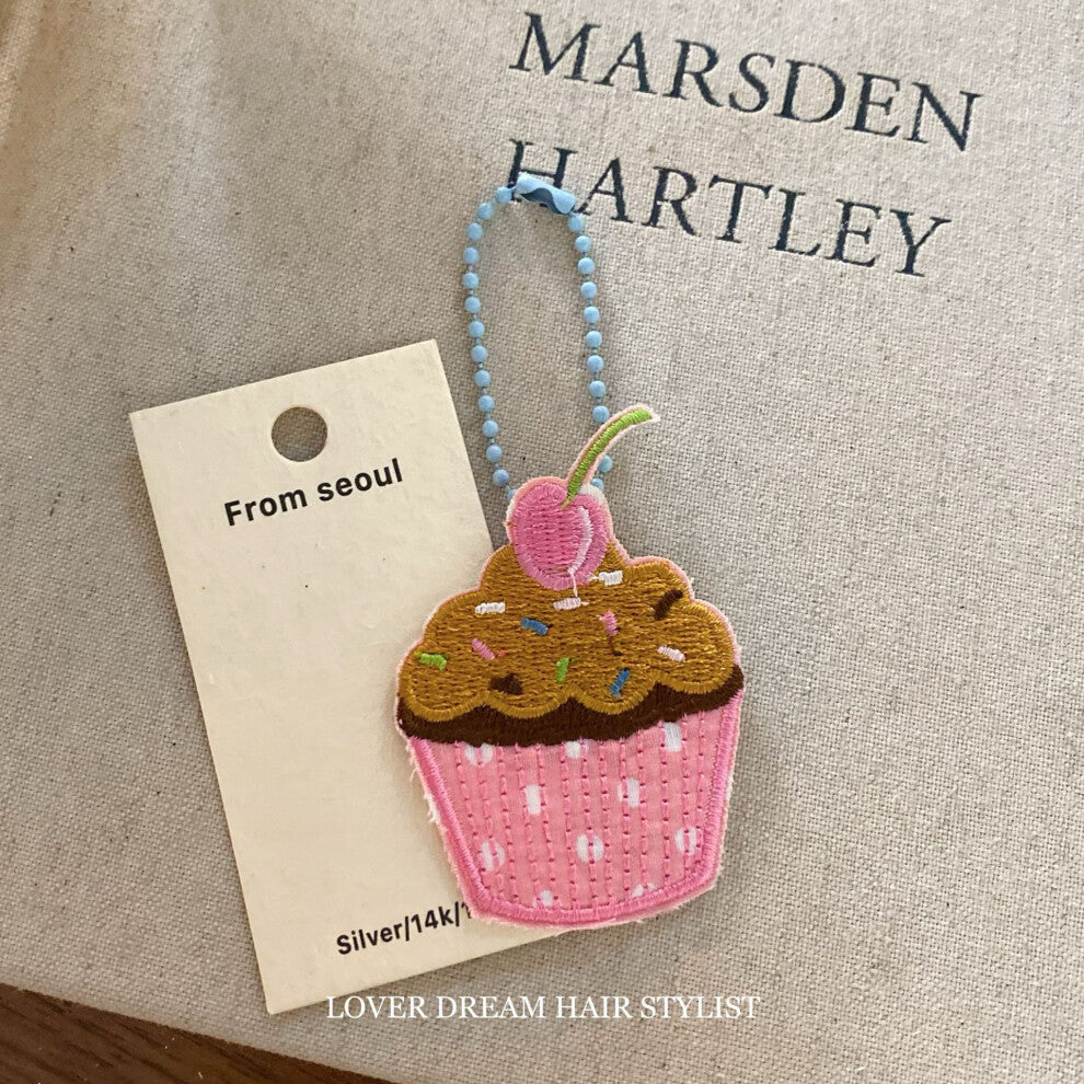 (Pink Cake Blue Bead Necklace) New colorful bow bear rabbit princess keychain sweet and cute bead chain bag pendant for women