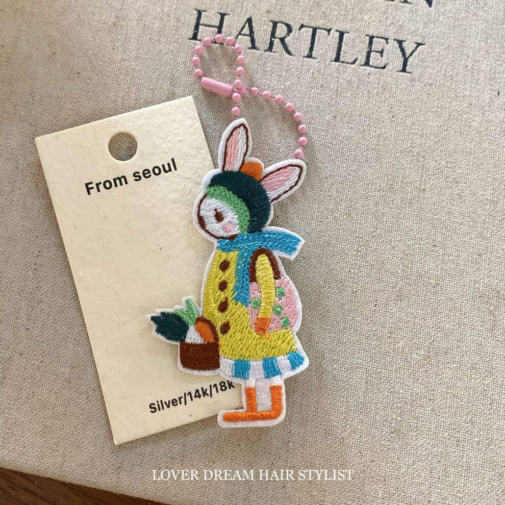 (Blue scarf bunny pink bead necklace) New colorful bow bear rabbit princess keychain sweet and cute bead chain bag pendant for women