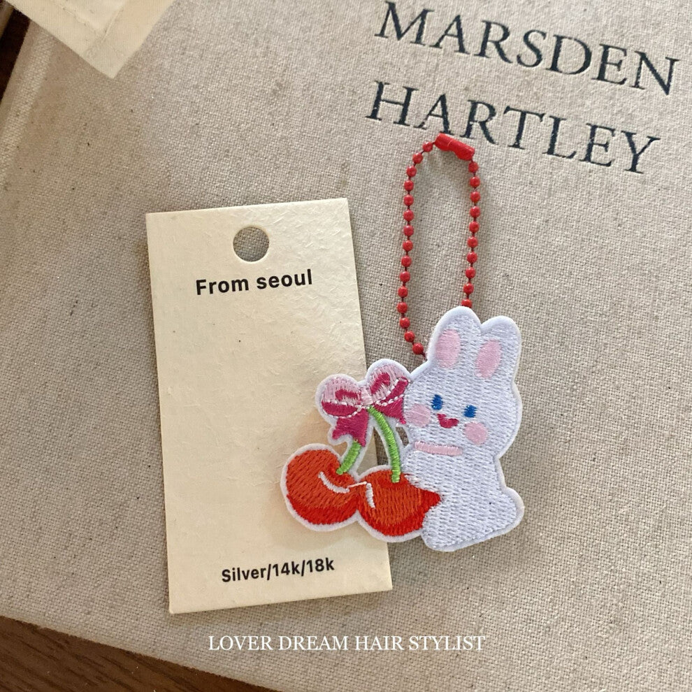 (Cherry bunny red bead necklace) New colorful bow bear rabbit princess keychain sweet and cute bead chain bag pendant for women
