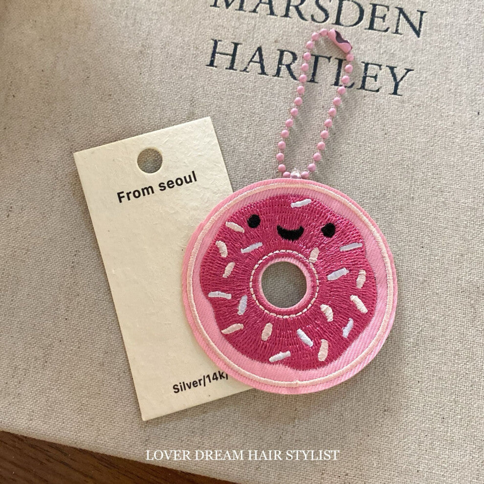 (Pink donut pink bead necklace) New colorful bow bear rabbit princess keychain sweet and cute bead chain bag pendant for women