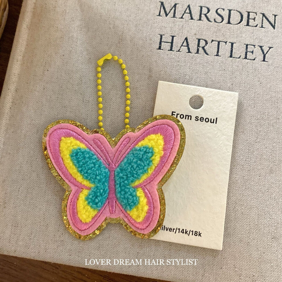 (Rainbow Butterfly Yellow Bead Necklace) New colorful bow bear rabbit princess keychain sweet and cute bead chain bag pendant for women