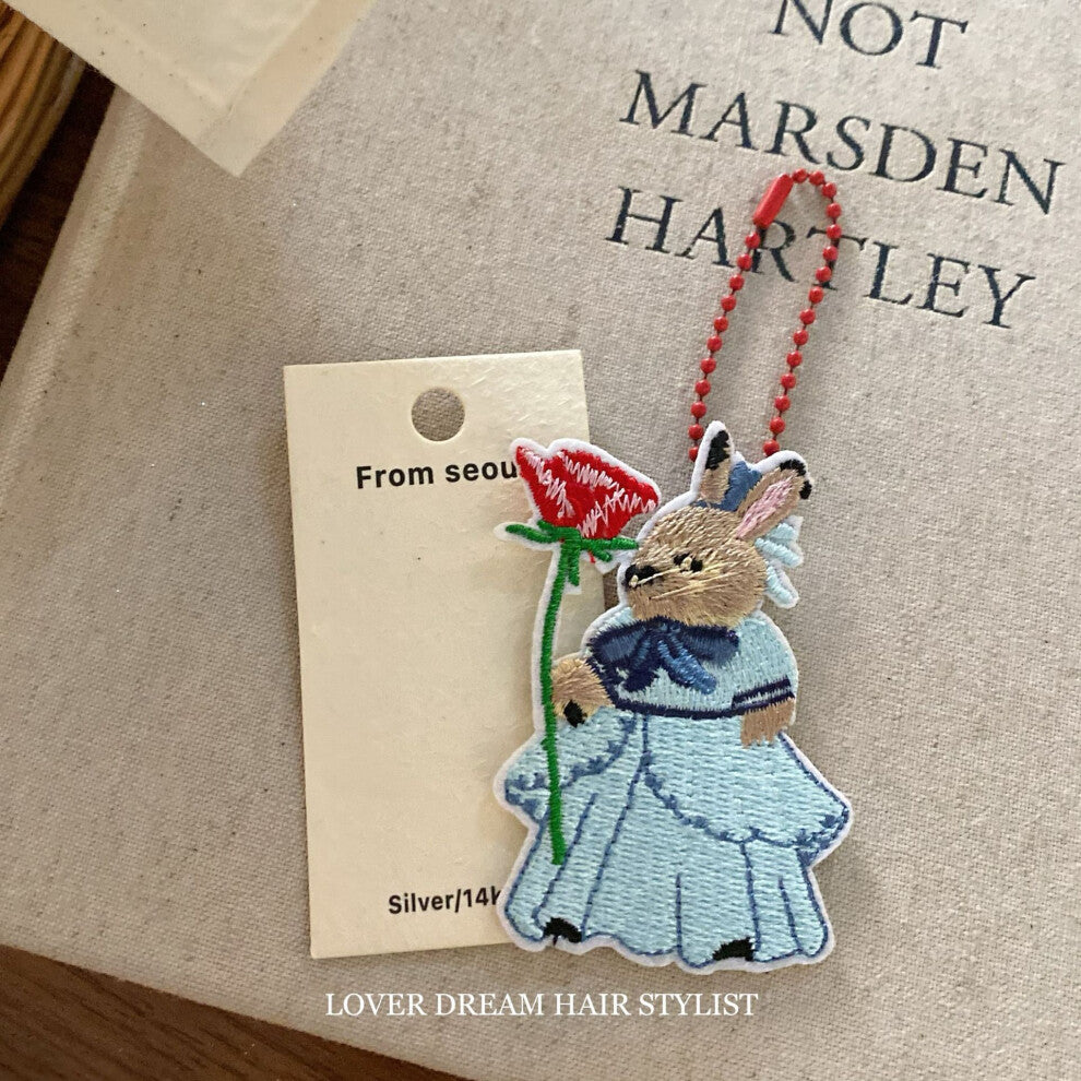 (Rose Rabbit Red Bead Necklace) New colorful bow bear rabbit princess keychain sweet and cute bead chain bag pendant for women