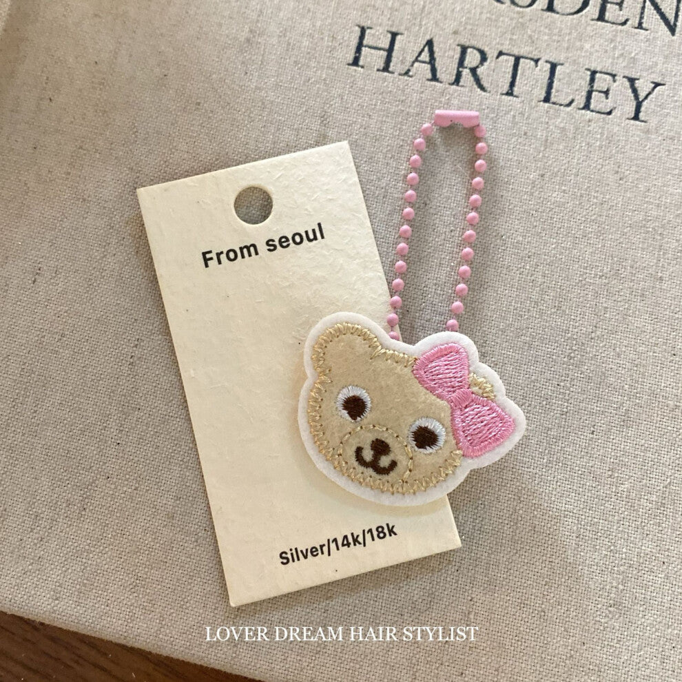 (Pink bead necklace with bow and bear head) New colorful bow bear rabbit princess keychain sweet and cute bead chain bag pendant for women