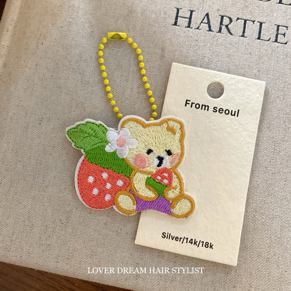 (Strawberry Bear Yellow Bead Necklace) New colorful bow bear rabbit princess keychain sweet and cute bead chain bag pendant for women