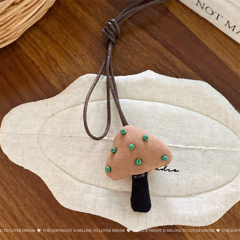 (Brown Mushroom Leather Necklace) New Brown Rabbit Plaid Mushroom Leather Necklace Cute Children Adjustable Lanyard Necklace for Girls