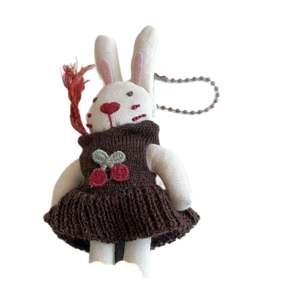 (Brown bead necklace, brown wool skirt, bunny pendant) New cartoon rabbit bear bead chain keychain cute niche design pendant versatile bag pendant