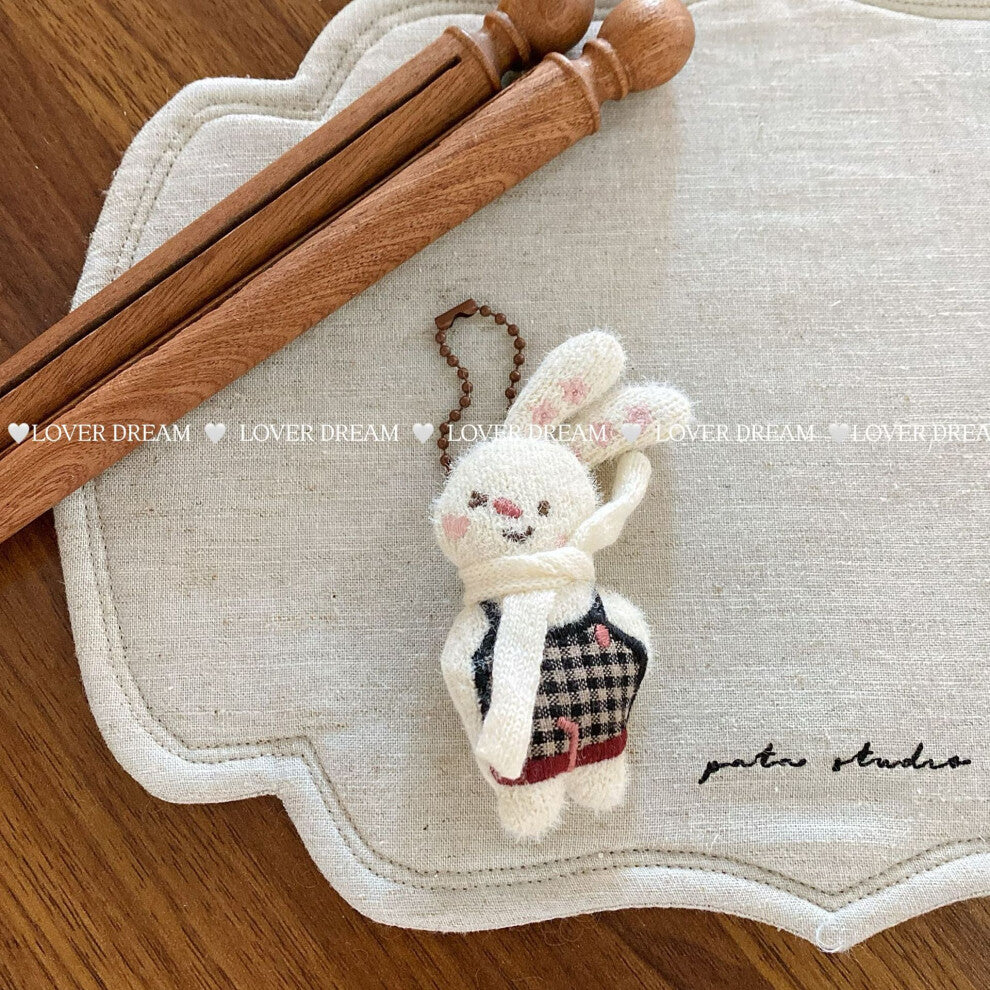 (Brown bead necklace with black plaid bunny pendant) New cartoon rabbit bear bead chain keychain cute niche design pendant versatile bag pendant