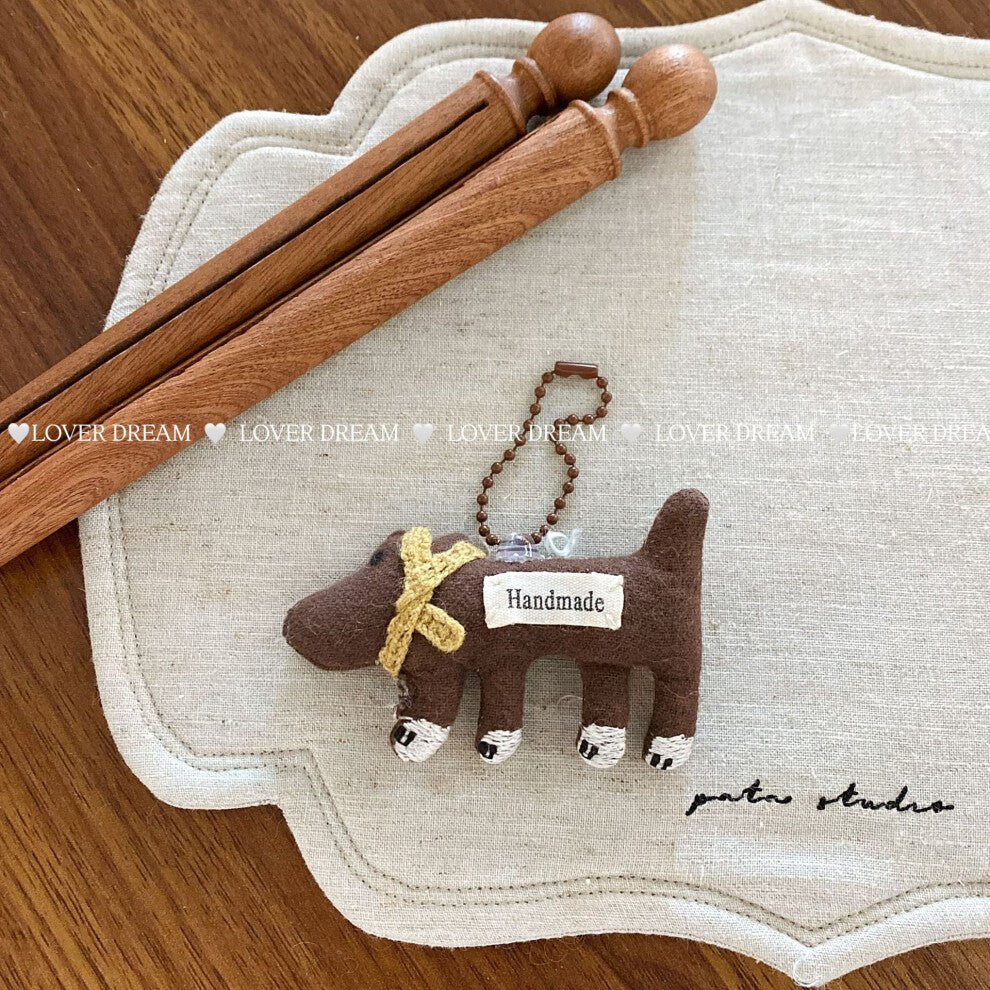 (Brown bead necklace and brown puppy pendant) New cartoon rabbit bear bead chain keychain cute niche design pendant versatile bag pendant