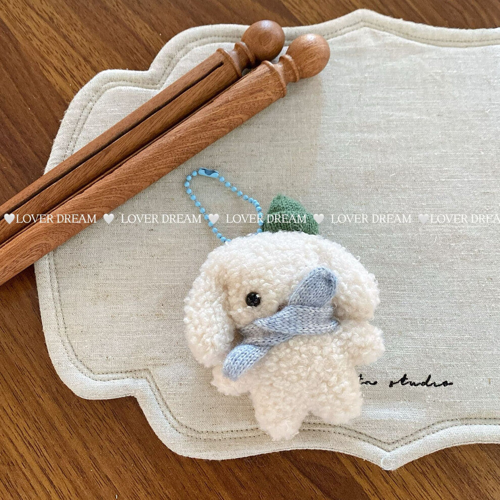 (Blue bead necklace, blue scarf, and white puppy pendant) New cartoon rabbit bear bead chain keychain cute niche design pendant versatile bag pendant